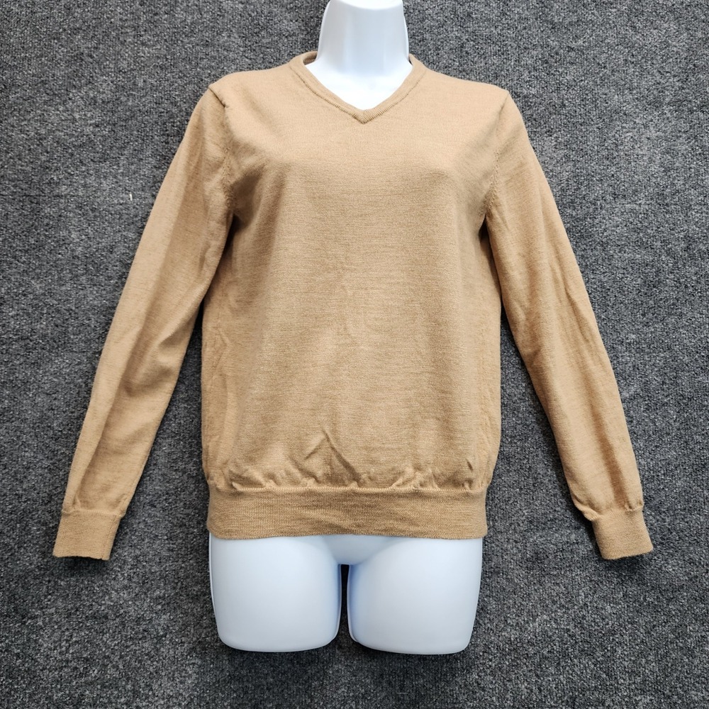 J.Crew 100% Merino Wool V-Neck Sweater Women S Tan Preppy Quiet Luxury Classic
